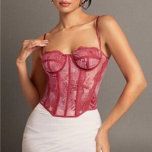 SHEIN Printed Lace Bustier Corset in Deep Pink NWT